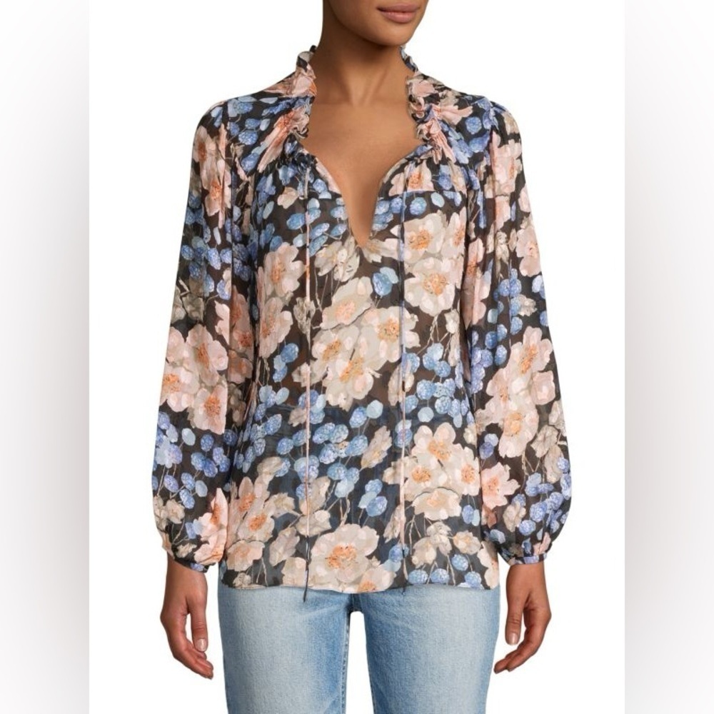 Like New - Rebecca Taylor Blush Rose Floral Blouse - Size 4